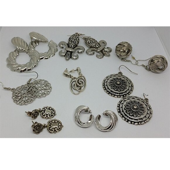 BUNDLE lot 8 fun variety silver tone earrings - Picture 1 of 5